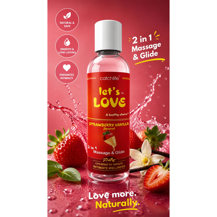 Ulei masaj si Gel Masaj Lubrifiant Nature Body Let's Love Capsuni Vanilie, 100 ml
